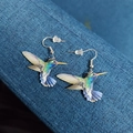 Detailed shot of vibrant hummingbird drop earrings with blue and green gradients - Blue-Green Gradient Hummingbird