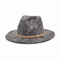 Detail of snake skin pattern fedora hat with brown leather band and gold buckle - Dark Gray