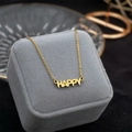 Golden double-layer titanium necklace with HAPPY letter pendant on grey velvet box - Happy Style