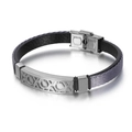 Herenarmband met paars gevlochten leer en geometrische roestvrijstalen plaat - 21cm / Staal/Paars (KB110135)