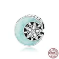 S925 sterling silver crescent moon charm with blue enamel and sparkling snowflakes - SCC1653(Moon Snowflake Charm)