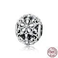Elegant 925 sterling silver hollow snowflake charm bead with sparkling cubic zirconia - SCC1651(Hollow Floral Charm)