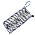 Macro detail of flexible banana hair clip with blue woven fabric and black metal teeth - 30 Teeth / Blue