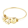 Adjustable gold titanium steel bracelet with white pearl and boy girl letter B charms - Letter B (KB118997-Z)