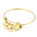 Adjustable gold letter L bracelet with pearl and boy girl silhouette charms - Letter L / Gold