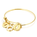 Adjustable gold titanium steel bracelet with hollow boy and girl charms and pearl decoration - Letter O / Gold