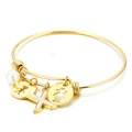 Adjustable golden stainless steel bracelet featuring letter X, pearl, and family charms - Letter X / Gold