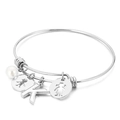 Silver adjustable stainless steel bangle with letter K charm, pearl and child pendants - Letter K Charm (KB119016-Z)