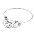 Silver adjustable stainless steel bangle featuring initial A and boy-girl charms - Letter A / Steel