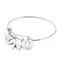 Adjustable stainless steel silver bracelet with pearl, boy-girl charms, and letter N pendant - Letter N / Steel