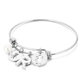 Adjustable silver titanium steel bracelet with letter R, pearl, boy and girl charms - Letter R / Steel
