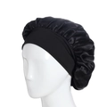 Elastic wide-band black silk sleep cap for hair care and chemotherapy comfort - One Size / Black