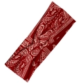 Red paisley print sports headband with a twisted knot design on a white background - Red