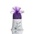 Lavender scented sachet for cars with purple mesh and white fabric herbal pattern - Lavender