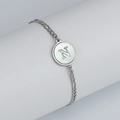 Bracelet Figaro en acier argenté avec pendentif rond en nacre et lettre N gravée - Lettre N / Acier