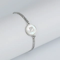 Silver stainless steel Figaro bracelet featuring a white shell charm with letter B - Letter B / Steel