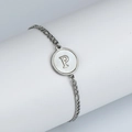 Bracelet Figaro en acier inoxydable argenté avec pendentif rond en nacre et lettre P - Lettre P / Acier