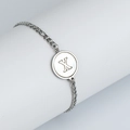 Bracelet chaîne Figaro en acier inoxydable argenté avec un pendentif rond lettre X - Lettre X / Acier