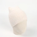 Detail of soft cream knit beanie with cute cat ears showing warm ribbed texture - One Size / White