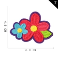 Embroidered red flower patch with green leaf variant, measuring 6.0cm x 4.5cm - Style 7-Red Blue Flower Combo