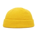 Detail of bright yellow chunky knit beanie showing thick texture and round crown design - 55-60 / Light Yellow
