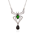 Gothic spider pendant necklace with green faceted gemstone and black drop charm - Green Spider Necklace