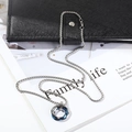 Interlocked triple ring pendant necklace in silver and blue finish on a sleek bag - With Chain / Klein Blue