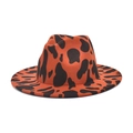 Stijlvolle fedora hoed met oranje-zwarte koeienprint en brede rand in jazz-stijl - M(56-58cm) / Bordeauxrood