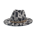 Klassischer Wollfilzhut mit Kuhmuster, Leopardenband und goldener Schnalle für Damen - M (56-58cm) / Grau