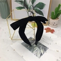 Elegant black velvet double bow headband on a wide band, minimalist aesthetic accessory - Black