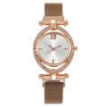 Elegante orologio da donna oro rosa con lunetta strass e cinturino in maglia - Quadrante Bianco Oro Rosa