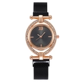 Roségoldene Damen-Quarzuhr mit Strassbesatz, schwarzem Magnetarmband und römischem Zifferblatt - Schwarz