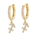 Minimalist Sagittarius zodiac earrings with gold plating and sparkling zircon stones - Sagittarius