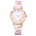 Fashionable women's quartz watch featuring a cherry blossom pink leather strap and rose gold dial - White