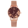 Orologio da donna oro rosa con quadrante floreale artistico e cinturino in maglia d'acciaio - Rosso