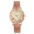 Elegant rose gold women's watch featuring a floral pattern dial and Milanese mesh band - Light Yellow