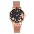 Orologio da donna oro rosa con cinturino a maglia e quadrante nero con motivi floreali - Nero