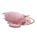Detailed shot of pink lobster handbag featuring gold studs and elegant chain strap - Pink
