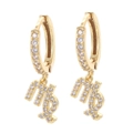 Golden Virgo zodiac hoop earrings with shimmering white cubic zirconia accents - Virgo