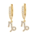 Gold Capricorn zodiac earrings with white zircon stones and sparkling hoop design - Capricorn