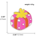 Pink and orange enamel Christmas gift box pin with yellow flower and silver metal edge - Pink Polka Dot Gift Box Style (A00936)