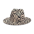 Gros plan du chapeau fedora en laine à motif zèbre avec bord plat et calotte pincée - M(56-58cm) / Blanc Cassé