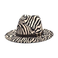 Detail of zebra pattern wool fedora hat featuring a brown leather belt with gold buckle - M(56-58cm) / Off White