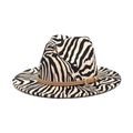 Classic zebra print fedora hat with a stylish brown leather band and gold buckle detail - M (56-58cm) / Off White