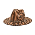 Cappello Fedora arancione zebrato con fascia leopardata e fibbia dorata alla moda - M (56-58cm) / Cachi