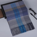 Écharpe à carreaux classique bleu et gris avec franges et accessoires de bureau élégants - 190x32cm / Rayure Fine Gris Bleu