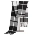 Écharpe à carreaux classique pour homme en noir, blanc et gris avec franges douces - 190x32cm / Grille Noir Blanc