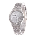 Elegante reloj de mujer Geneva plateado con esfera de mariposas y bisel de pedrería - Plateado