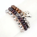 Bohemian multi-layer natural stone beaded bracelet set with gold arrow charm - Dark Brown/Black/Red (BCSET157)