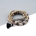 Böhmisches mehrlagiges Naturstein Armband-Set mit schwarzer Quaste und Goldperlen - Grau/Schwarz/Quaste (BCSET170)